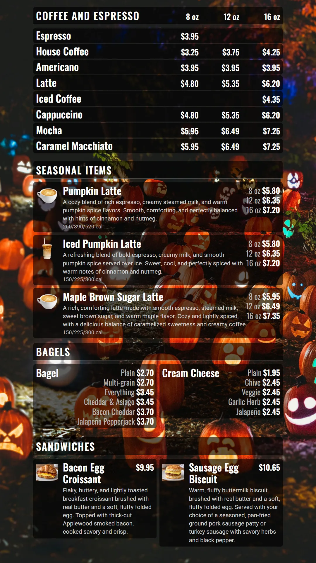 Active seasonal menu