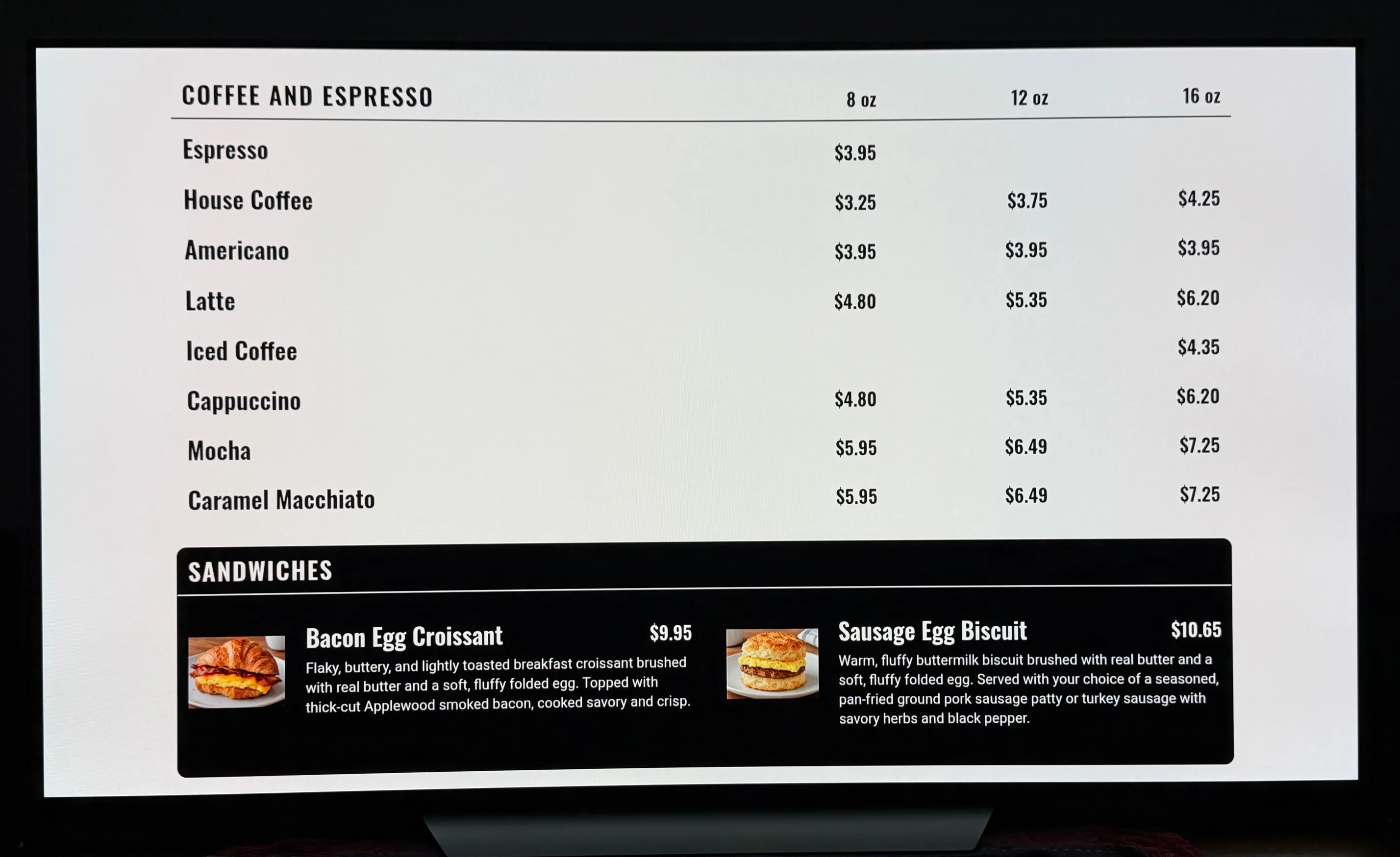 Digital menu display