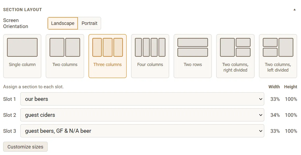 Select a variety of section layouts